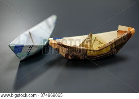 Paper Boat Made With Euro Bills.