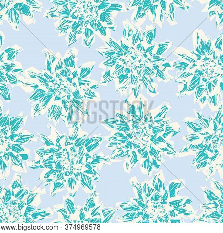 Vector Seamless Pattern Geometric Lotus Flowers On Light Blue Background Design