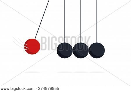 Newton Cradle. Vector Islated Illustration. Sphere Hanging On Threads And Hiting Other. Business Tea