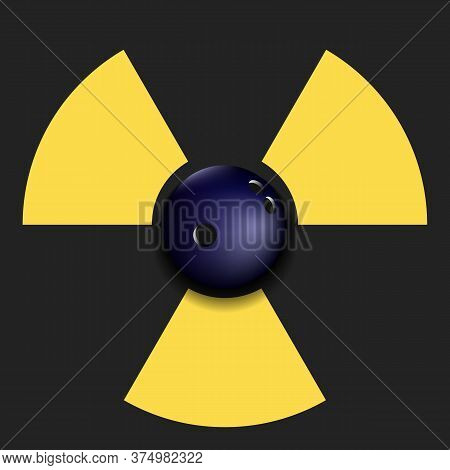 Radiaction Symbol With Bowling Ball. Caution Radioactive Danger Sign. Bowling Quarantined. Cancellat