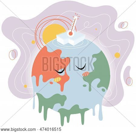 Planet Earth Is Suffering, Danger Rising Temperature, Water Drops Flowing From Globe Due To Ice Melt