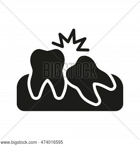 Crooked Teeth Silhouette Icon. Malocclusion Medical Problem. Oral Care Glyph Pictogram. Wisdom Tooth