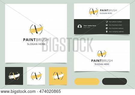 Paintbrush Logo Design With Editable Slogan. Branding Book And Business Card Template.