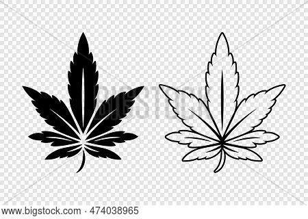 Cannabis Leaves. Hemp, Cannabis Leaf Silhouette, Flat, Outline Icon Set Closeup Isolated. Growing Me