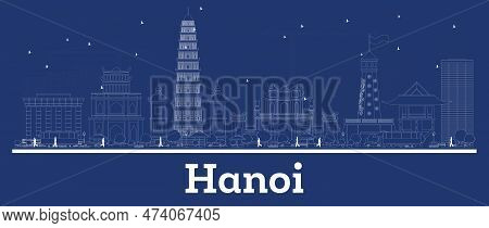Outline Hanoi Vietnam City Skyline With White Buildings. Vector Illustration. Business Travel And Co