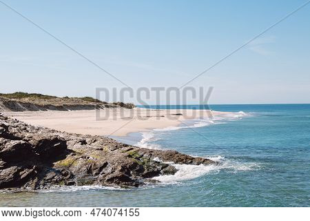 Walk Along The Atlantic Ocean On The Beach Called Praia Da Ilha Do Pessegueiro Near Porto Covo, West