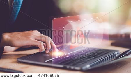Programmer And Virtual Icons , Exclamation Mark ,alarm,computer Virus Detected ,danger Warning Conce