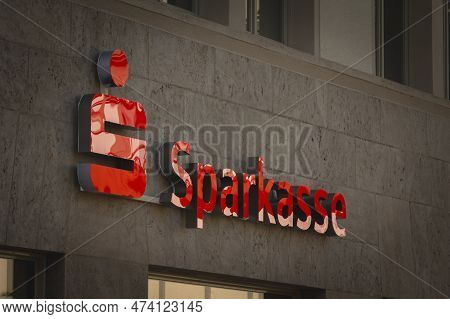 Wuppertal, Germany - November 8, 2022: Logo Of Sparkasse On Their Local Office For Wuppertal. It's P