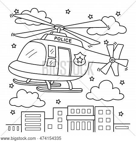 A Cute And Funny Coloring Page Of A Police Helicopter. Provides Hours Of Coloring Fun For Children. 