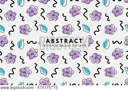Flowers With Wiggly Lines Shape Cute Abstract Seamless Repeating Pattern