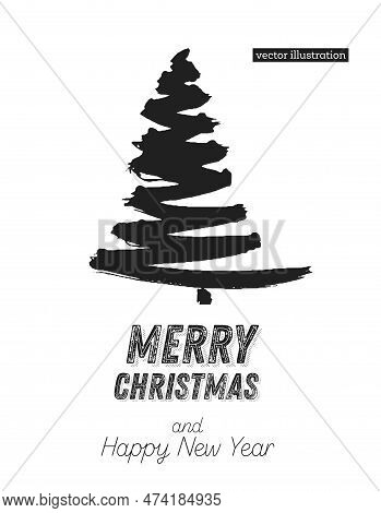 Christmas Tree Sketch Isolated On White Background. Merry Christmas. Vector Illustration. Silhouette