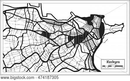 Kerkyra Greece City Map In Black And White Color In Retro Style. Outline Map. Vector Illustration.