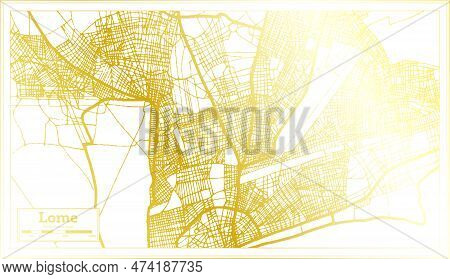 Lome Togo City Map In Retro Style In Golden Color. Outline Map. Vector Illustration.