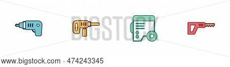 Set Electric Cordless Screwdriver, Drill Machine, Power Electric Generator And Reciprocating Saw Ico
