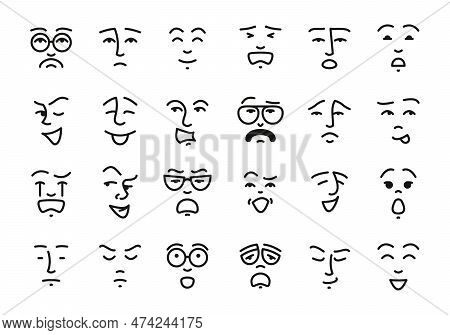 Doodle Emoticons. Cute Characters With Funny Faces Of A Wide Range Of Emotions In Messaging And Soci