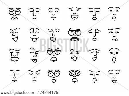 Doodle Emoticons. Cute Characters With Funny Faces Of A Wide Range Of Emotions In Messaging And Soci