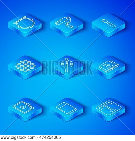Set Line Graphic Tablet, Magic Wand, Eraser Or Rubber, Laptop Cursor, Paint Brush, Grid Graph Paper,