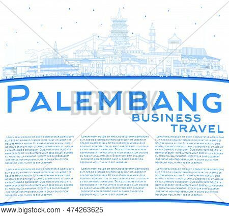 Outline Palembang Indonesia City Skyline With Blue Buildings And Copy Space. Vector Illustration. Bu