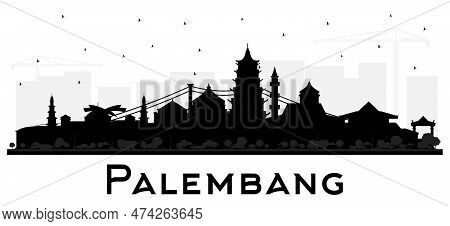 Palembang Indonesia City Skyline Silhouette With Black Buildings Isolated On White. Vector Illustrat