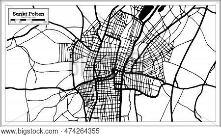 Sankt Polten Austria City Map In Black And White Color In Retro Style. Outline Map. Vector Illustrat
