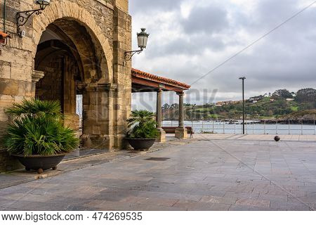 Romanesque Church Made Of Stone By The Cantabrian Sea In The Tourist Town Of Luanco, Asturias.