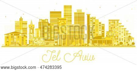Tel Aviv Israel City Skyline With Golden Buildings Isolated On White. Vector Illustration. Business 