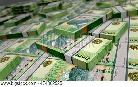 Albania Lek Money Banknotes Print And Printing 3D Illustration