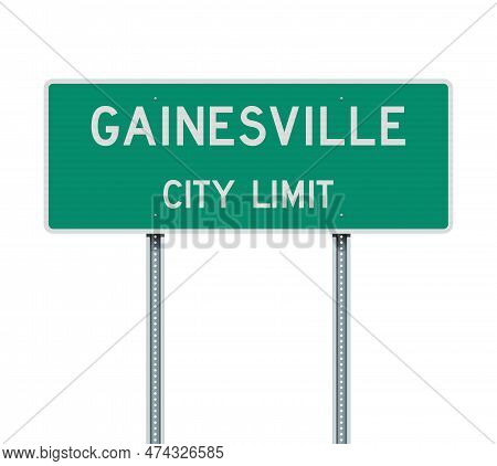 Vector Illustration Of The Gainesville (florida) City Limit Green Road Sign On Metallic Posts