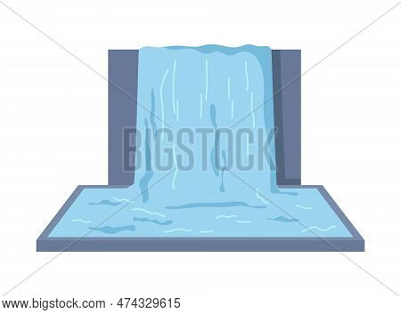 Fountain With Water Stream, Isolated Reservoir With Liquid Splashes Or Waterfall. Landscape Or Park 