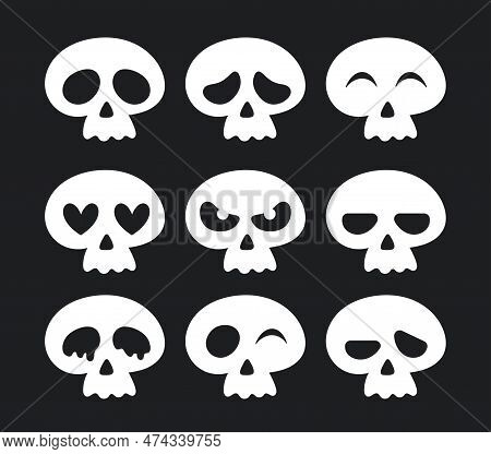 Cute Skulls Set. Social Media Sticker For Halloween And Day Of Dead, Dia De Los Muertos. Emotion And