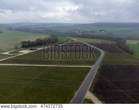 Winter View On Val De Livre En Gran Cru Vineyards Of Famous Champagne Houses In Montagne De Reims, C