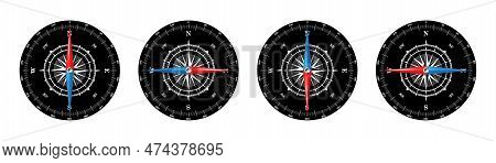Marine Compass, Nautical Wind Rose With Cardinal Directions Of North, East, South, West And Degree M