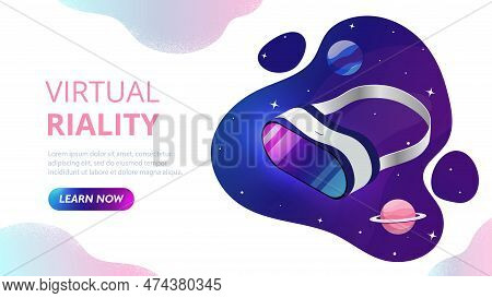 Virtual Reality Concept. Vr Glasses On Background Of Stars And Space. Metaspace And Cyberspace. Inno