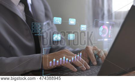 Analysts Work With Business Analytics And Computer Data Management Systems, Making Reports With Kpis