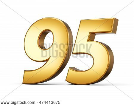 3d Shiny Gold Number 95, Ninety Five 3d Gold Number Isolated On White Background, 3d Illustration