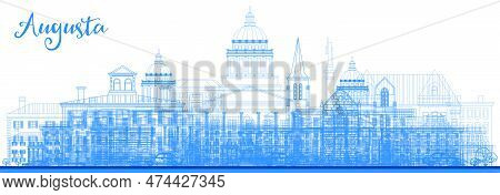Outline Augusta Maine City Skyline With Blue Buildings. Vector Illustration. Business Travel And Tou