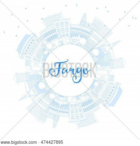 Outline Fargo North Dakota City Skyline With Blue Buildings And Copy Space. Vector Illustration. Far
