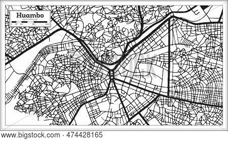 Huambo Angola City Map In Black And White Color In Retro Style Isolated On White. Outline Map. Vecto