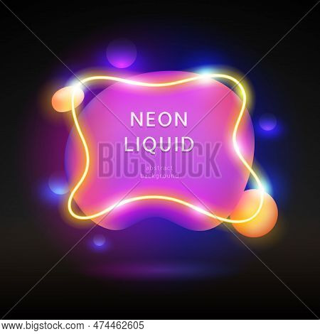 Liquid Glowing Neon Blobs. Abstract Geometric Banner Template. Stock Vector 3d Style Clipart With Co