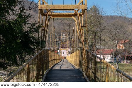 Hanging Bridge Over Vrbas River Near Banja Luka, Village Krmine