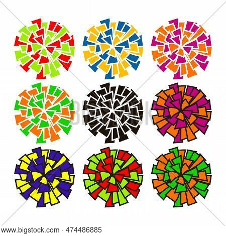 Vector Set Of Colorful Pom Poms. Fur Fluffy Balls Isolated On White Background. Birthday Pompom Deco