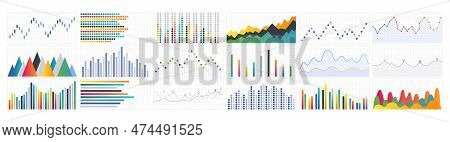 Business Graphs. Vector Flat Design Infographic Elements Collection. Various Bar Charts Or Diagrams 