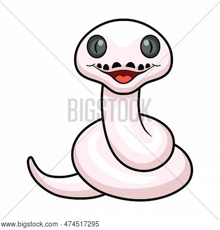Vector Illustration Of Cute Black Eyed Leucistic Reticulatus Python Cartoon