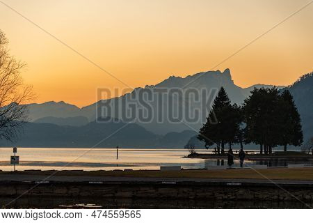 Unterseen, Canton Bern, Switzerland, February 12, 2023 Fantastic Alpine Landscape Scenery Just After