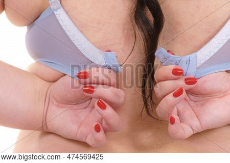 Woman Wearing Bra. Back View