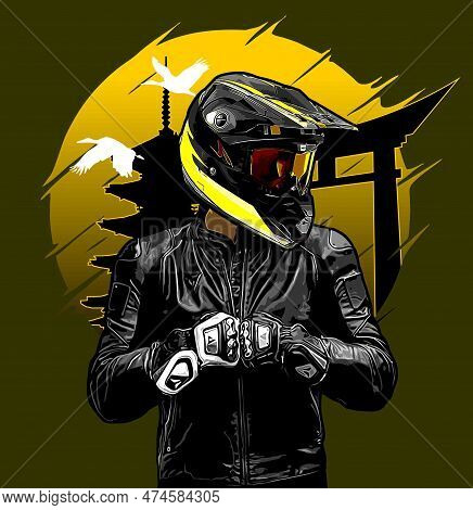 Rider Front View Japanese Art Background For Graphic Design Needs