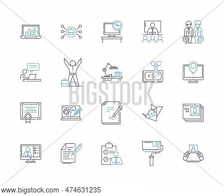Working Meeting Outline Icons Collection. Meeting, Working, Business, Conference, Plan, Discuss, Tas