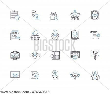 Marketing Plan Outline Icons Collection. Strategy, Tools, Budget, Promotion, Research, Analysis, Obj