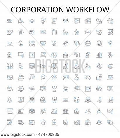Corporation Workflow Outline Icons Collection. Corporate, Workflow, Process, Management, Automation,