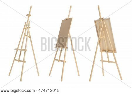 Wooden Easel Isolated On White, Different Sides